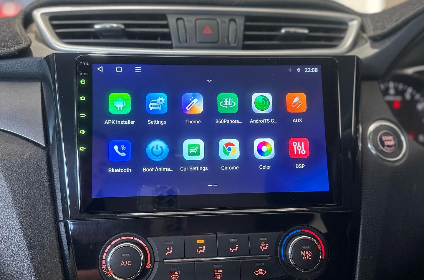 The same head unit powered up showing its home screen