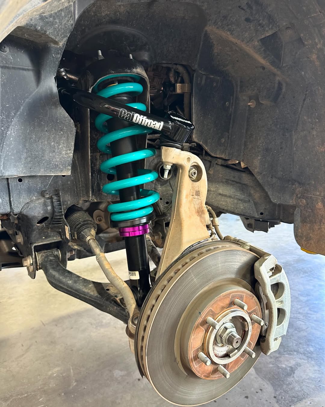 CalOffroad coilover and strut fitted to the front end of a four wheel drive at Maito’s Mechanical