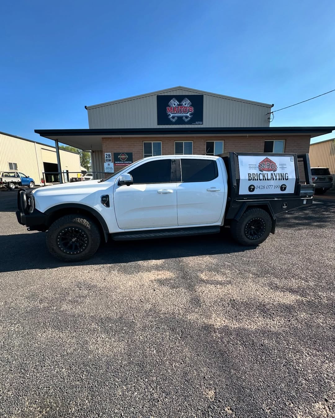 White Ford Ranger parked outside the Maito’s Mechanical workshop in Parkes